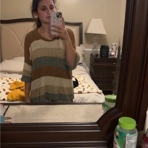 Altar'd State Brown and Green Striped Sweater